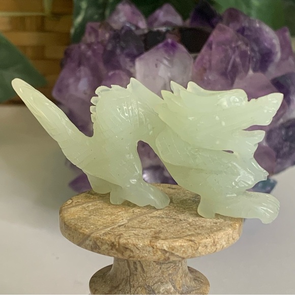 Chinese Hand Carved Jade Stone Dragon Figurine Vintage Green Animal Carving 3" - Picture 6 of 14